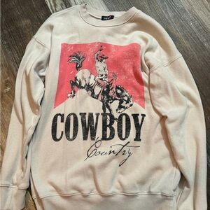 Cowboy Country Graphic Crewneck Sweatshirt - Cream with Red Print